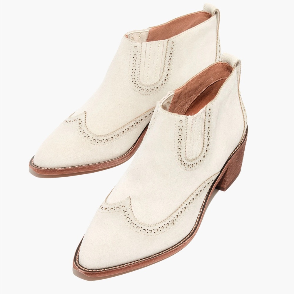 Madewell The Grayson Brogue Chelsea Dried Flax Creme Suede Boots Size 8